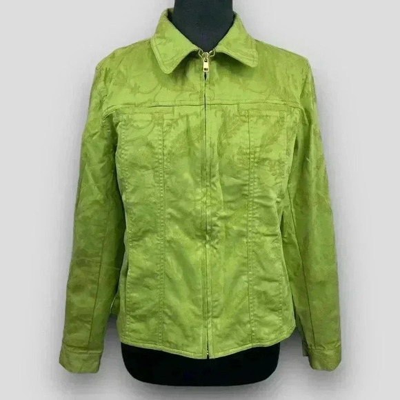 JONES NEW YORK Signature ladies medium lime zippered jacket textured print - Picture 1 of 12